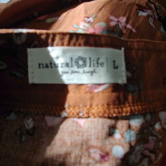 Natural Life Brown Floral Tiered Granola Soft Girl Square Neck Cottage Dress L - Picture 13 of 14